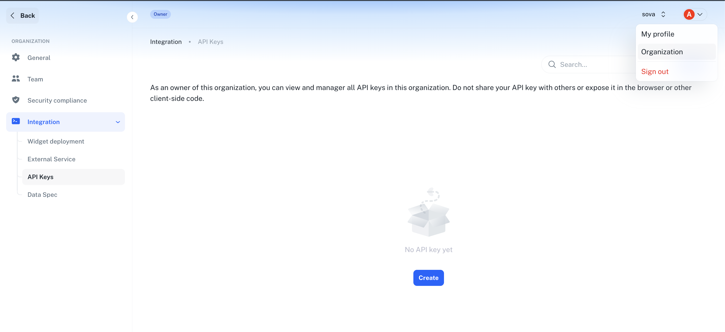 Where to create Inbound API key