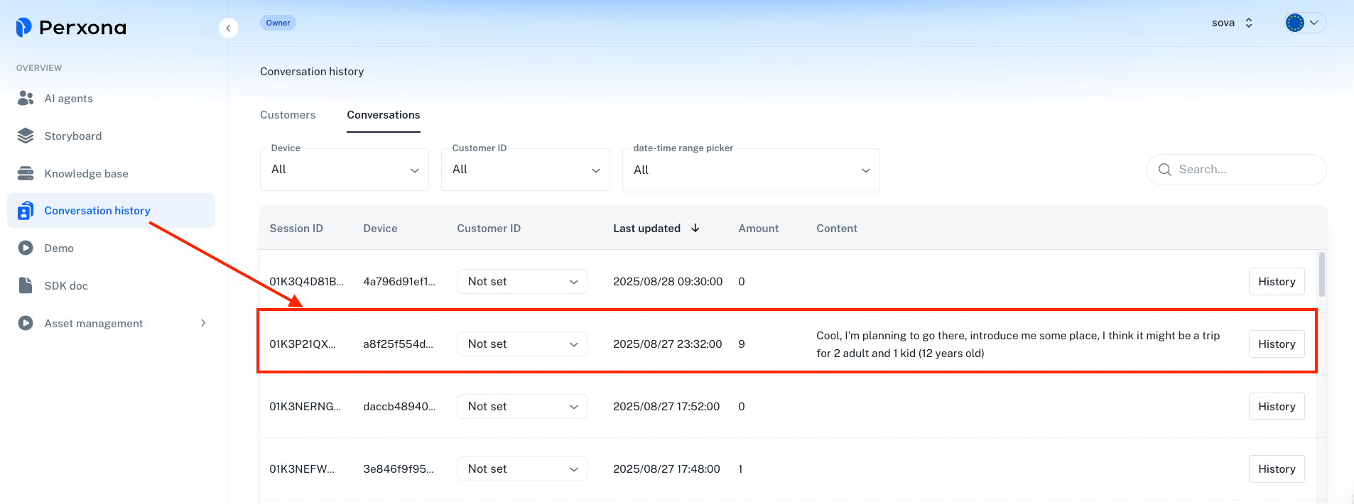 conversation history